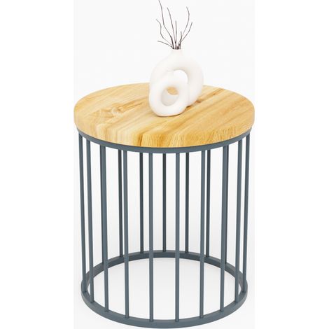 LAMO Manufaktur Table basse ronde en bois et metal 40 x 42 cm - Table d'appoint canapé pour salon moderne - Design scandinave, style industriel - Couleur : rustique, pieds : anthracite (1/5)