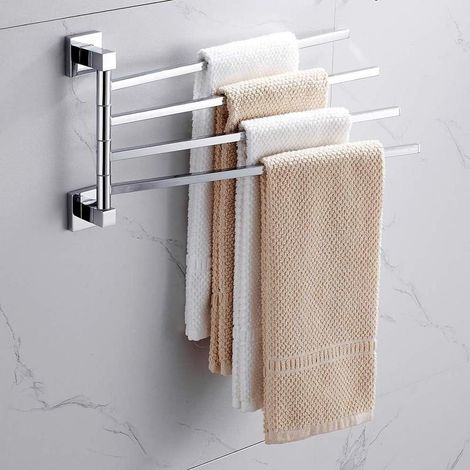 Wall-mounted swivel towel rack with 4 arms, chrome-plated SUS304 stainless steel, for bathroom and kitchen (1/4)