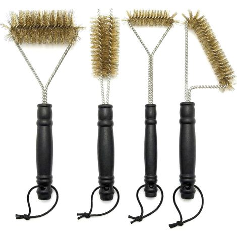 Lot de 2 brosses en laiton pour barbecue - Brosse de nettoyage - Pour grille de barbecue, barbecue à gaz, barbecue au charbon de bois, barbecue en fonte (4, couleur cuivre) (1/5)