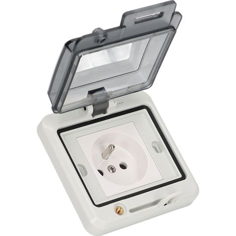 Boîtier de prise extérieur étanche pour jardin, encastré IP66, 1 poste, sans interrupteur, 250 V, 16 A, style FR (1/5)