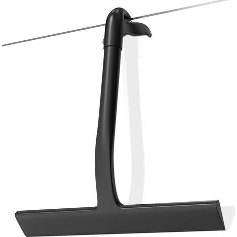 Silicone shower squeegee for glass doors, can be hung anywhere, with hook design for easy hanging and cleaning (black). (1/4)