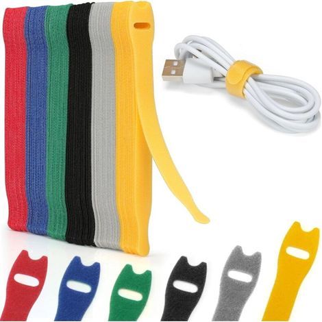 Confezione da 120 fascette per cavi riutilizzabili in nylon (150 mm x 12 mm), regolabili con velcro, per la gestione dei cavi in ufficio, a casa, in giardino e altro ancora, 6 colori assortiti. (1/4)