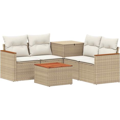 Sofa Set 6 stk. Beige und Cremeweiß Polyrattan und Stahl vidaXL (1/5)