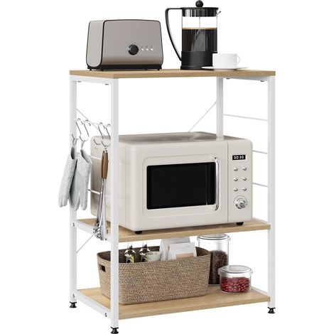 WOLTU Scaffale da Cucina, Carrello di Servizio con 3 Ripiani, Scaffale per Microonde, Forno, Tostapane, Rovere