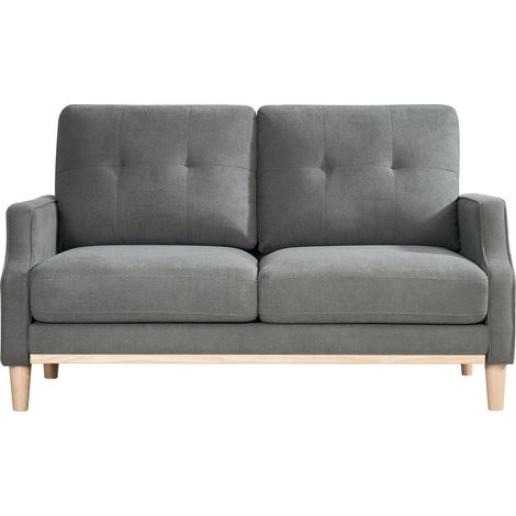 Canapé 2 places compact avec port USB, coussins épais et accoudoirs originaux, revêtement tissu gris foncé, idéal petit appartement, chambre ou bureau CHICFURN (1/5)
