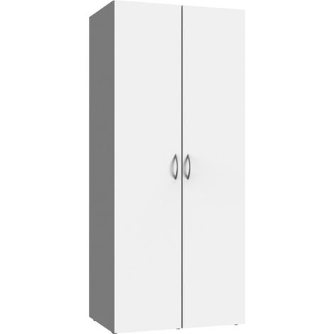 Armoire de rangement avec 2 portes en bois mélamine coloris blanc - longueur 80 x hauteur 185 x profondeur 54 cm