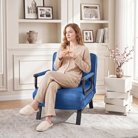 Fauteuil-lit convertible bleu 3 en 1 avec dossier réglable en 5 positions et pieds antidérapants pour salon chambre et bureau (1/4)