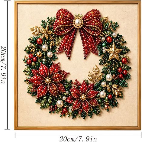 Décoration de Noël artisanale en perles et diamants, peinture diamant carrée encadrée, décoration murale pour les fêtes, tableau B (cadre intérieur + kit de perles et kit d'outils) (1/2)