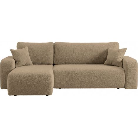 JELLA - Canapé d'angle convertible tissu bouclette Café (1/5)