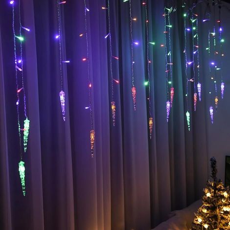 Rideau lumineux LED en forme de glaçon – 8 modes – pour maison, église, mariage, anniversaire (glaçon – coloré) (1/5)