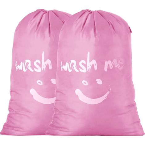 Lot de 2 grands sacs à linge 80-120L, pliants, en tissu Smiley, pour voyage et rangement (rose). (1/5)