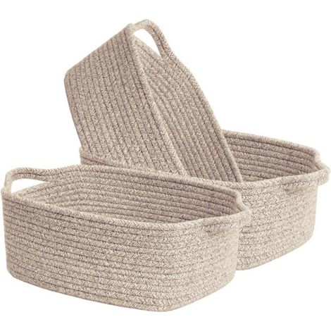 Lot De 3 Paniers De Rangement En Corde De Coton Pliable Avec Poignées-Panier À Linge Carré En Coton Pour Salon,Chambre D'Enf[CA255] (1/5)