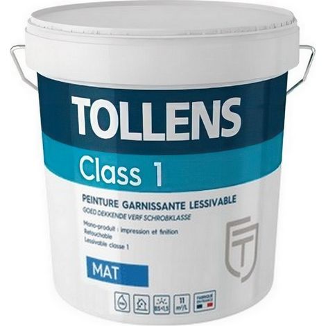 Peinture intérieur TOLLENS professionnelle Class 1, teintable, Lessivable & Retouchable Votre teinte: Peinture Blanche - Conditionnement: 3 Litres