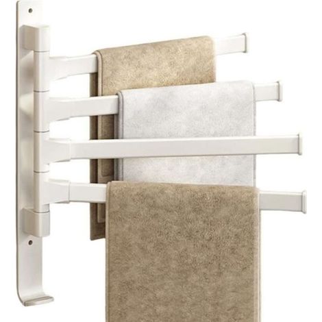 Porte-serviettes Rotatif - Space Aluminium - Installation Sans Poinçon - 4 Barres - Blanc