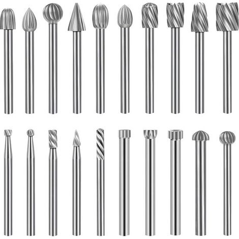 Set di 20 pezzi in acciaio rapido HSS per fresatura e foratura di legno, metallo e lavorazioni con Dremel, comprensivo di utensili di fresatura e taglio per lavori di precisione. (1/5)