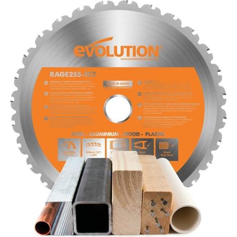 Evolution – Lame multi-matériaux 255mm TCT 28 dents – Alésage 25,4mm – Coupe précise pour bois dur et acier doux – Scie à onglet et scie sur table