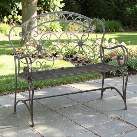 111cm Vintage Garden Bench in Antique Finish - Metal - L103 x W46 x H111 cm - Green/Gold