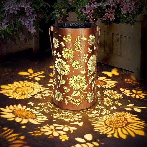 Lanterna da giardino a energia solare, lampada decorativa a sospensione, design a girasole, impermeabile (IP65), lampada solare a LED in stile retrò realizzata in metallo, adatta per balcone, patio, u (1/5)