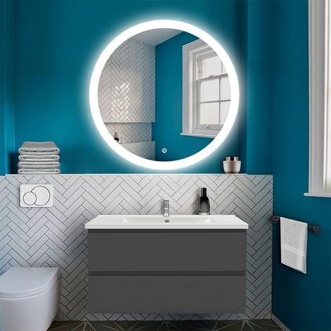 Ducha Casa Espejo LED redondo para baño,antiempañamiento,brillo ajustable de forma continua,memoria de luz,temperatura de color 6000K luz blanca (1/4)