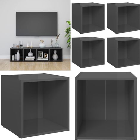 Meubles TV 4 pcs gris brillant 37x35x37 cm bois d’ingénierie - Meuble Tv - Meuble Tv Moderne - Meuble Tv Industriel - Meuble Tv Design - Rangement Salon - Home & Living