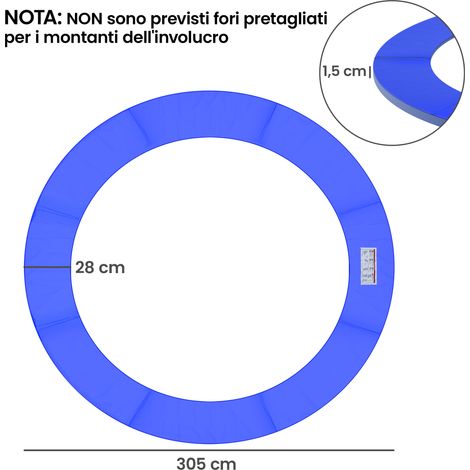 Bâche de protection pour trampoline (305 cm de diamètre), en plastique et PE, rembourrage de 15 mm d'épaisseur, bleue (1/5)