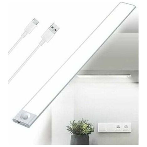 Jalleria LED Kitchen Under Cabinet USB Rechargeable, 2500mAh 40cm Dimmable Closet Lamp Motion Sensor LED Bar Wireless Rechargeable Battery Powered PIR Sensor Light for Indoor Stairs (1/5)