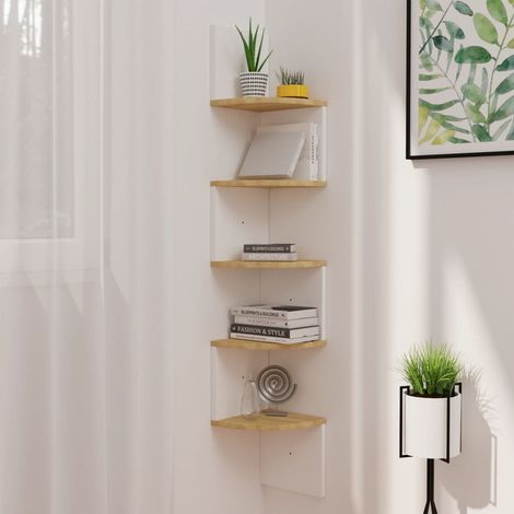 Étagère d'angle murale Blanc/chêne Sonoma 19x19x123cm (1/5)