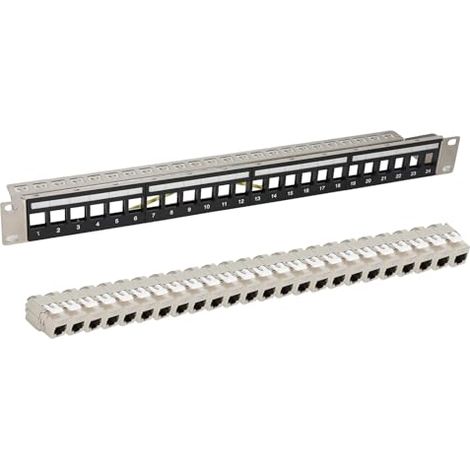 Panneau de brassage CAT7 24 ports, panneau de distribution, montage en rack 19", 24 modules Keystone Cat7, réseau LAN RJ45 blindé, 10 Gbit/s 600 MHz (1/5)