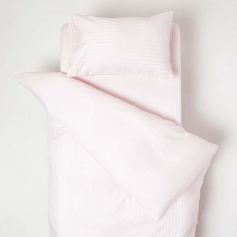 HOMESCAPES Pink Cotton Stripe Cot Bed Duvet Cover Set 330 Thread Count - Pink