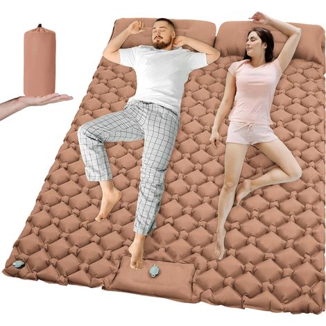 Matelas gonflable double de camping (Jaune désert), ultraléger, pliable, tapis de sol (1/5)