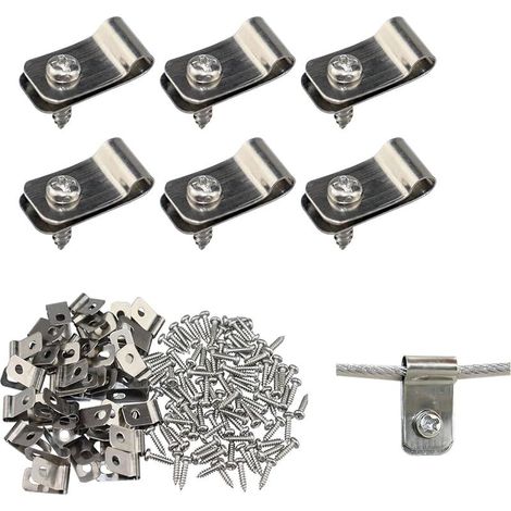 50 Pcs Stainless Steel Fence Fixing Clamps, Wire Mesh Mounting Clips, Screws Included, Hard Wire Mesh Fixing On Wall, Rigid Wire Clip On Pole, Fence Wire Clips (1/5)