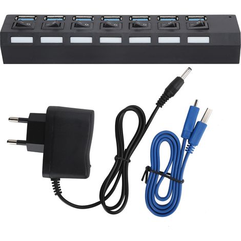 7-Port USB 3.0 Hub mit separaten Stromanschlüssen und Schaltern – Schnellverbindung, EU-Netzteil (1/5)