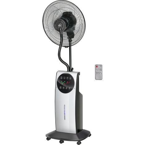 Standventilator Mit Sprühnebel 90W Kühlventilator, 3,1L Wassertank, 3 Luftmodi, Rollen, Fernbedienung, Schwarz