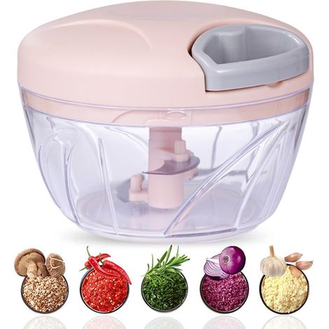 Tritatutto manuale per cipolle da 500 ml, design con cordino manuale, trasparente, per tritare cipolle, aglio, frutta e verdura (1/5)