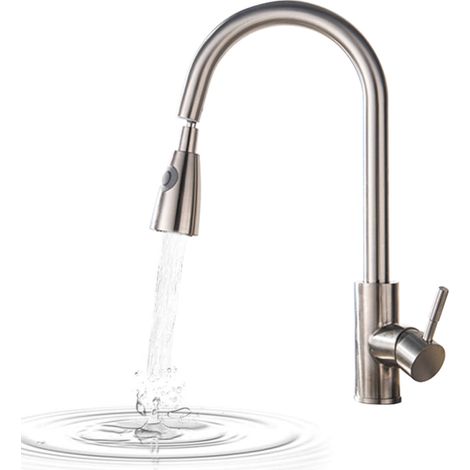 Grifo de cocina extraíble con 2 tipos de rociado, grifo de lavabo de caño alto, cabezal rociador extraíble, válvula de cerámica, acabado en níquel cepillado, giro de 360°. (1/5)
