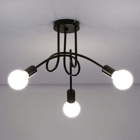 Plafonnier de style industriel, lustre rétro en fer forgé, lustre à trois lampes E27 noir, convient au salon, à la chambre, à la cuisine et à la salle à manger, 55 cm de diamètre (ampoule non incluse) (1/5)