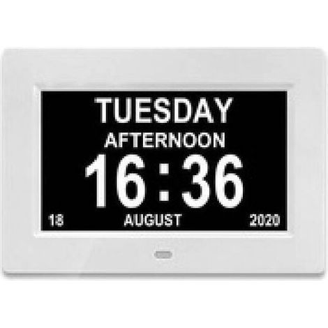 Horloge calendrier numérique 7 pouces avec date et heure, horloge Alzheimer pour parents, rappel de médicaments pour grands-parents et enfants - Blanc (1/4)