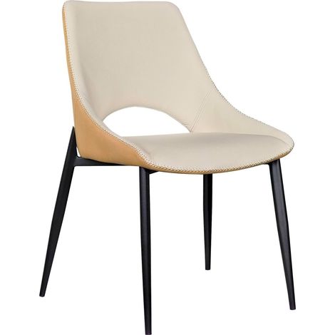 Chaise tapissée bicolore beige et moutarde pieds métal noir - Beige moutarde pieds métal noir (1/5)