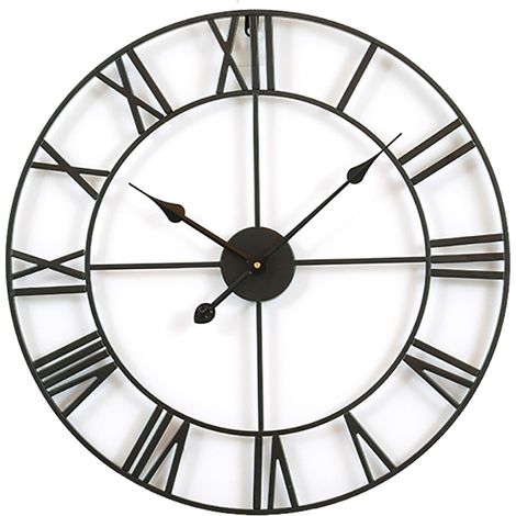 Horloge murale métal rétro 40 cm, chiffres romains, presque silencieuse, décoration moderne (1/4)