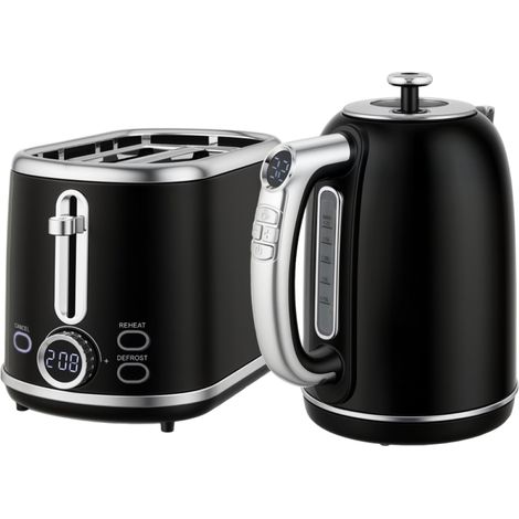 Set Petit-Déjeuner Bouilloire Électrique 1,7L 2200W et Grille-Pain 2 Tranches Écran LED Réglage Température 40-100°C Noir (1/5)