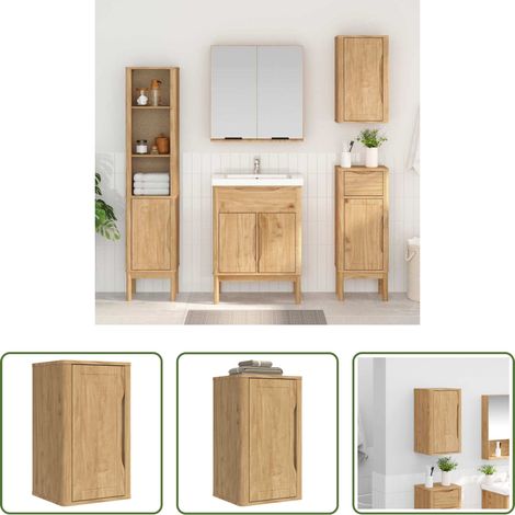 vidaXL Armoire en bois - Armoire murale de salle de bain avec étagère FLORO Cire marron (1/5)