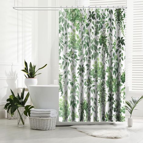 Rideau De Douche - Polyester 100 % - Motif Feuilles Vertes - 183 X 183 Cm - Pour Salle De Bain Et Séparation D'Espace - 1 Pièce (1/5)