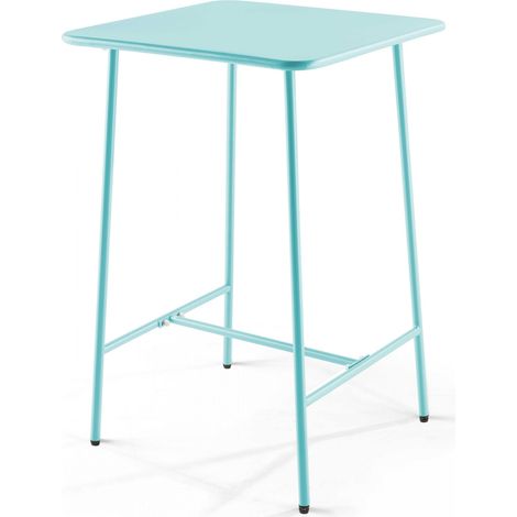 Table haute de jardin carrée en acier bleu turquoise 70cm - Palavas (1/4)