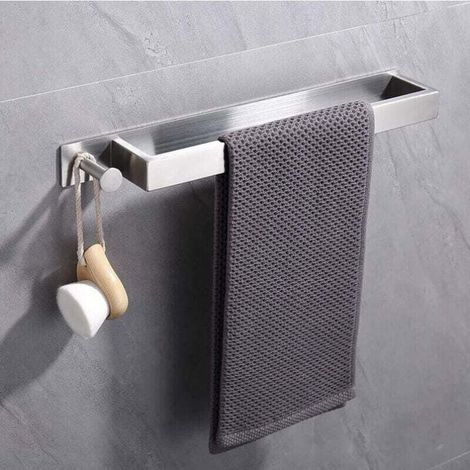 Ahlsen Porte-Serviettes en Acier Inoxydable, Porte Serviette d'invités Auto-adhésif sans perçage, Porte-Serviettes de Bain adhésif avec Crochets pour Salle de Bain (40 cm, brossé） (1/5)