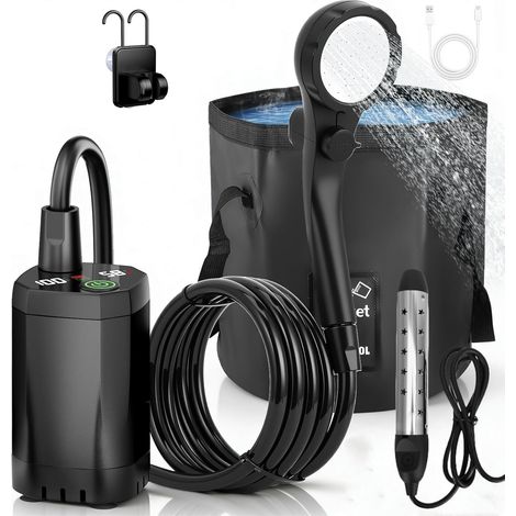 Douche de Camping avec Batterie 6000 mAh, Pompe et Tuyau d'arrosage de 200 cm, Douche Mobile pour Le Jardin, Le Lavage de Voiture, Les Animaux, la Plage et Les Voyages (1/5)