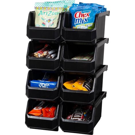 Lot de 8 récipients en plastique pour organiser et ranger les placards, la cuisine, le bureau, les jouets ou le garde-manger, taille M, noir (1/5)