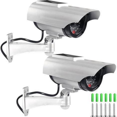 Lot de 2 caméras factices avec lampe solaire extérieure à LED, caméra factice extérieure solaire, fausse caméra de surveillance, pour jardin, ouverture de porte, couloir, caméra de sécurité (1/5)