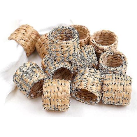Lot de 12 ronds de serviette en jacinthe d'eau - Ronds de serviette rustiques pour fête d'anniversaire, dîner (1/5)