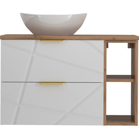 Meuble simple vasque 80cm 2 niches Aurora Blanc et Bois (1/5)