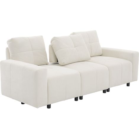 Canapé convertible 3 places modulable en tissu, assise profonde réglable jusqu’à 68 cm, design compact droit, couchage d’appoint, beige blanc CHICFURN (1/5)